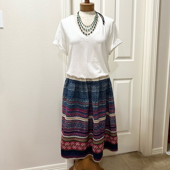 Lucky Brand Colorful Ethnic Hmong Style Boho Folk Skirt with Elastic Waist - S - Picture 6 of 15